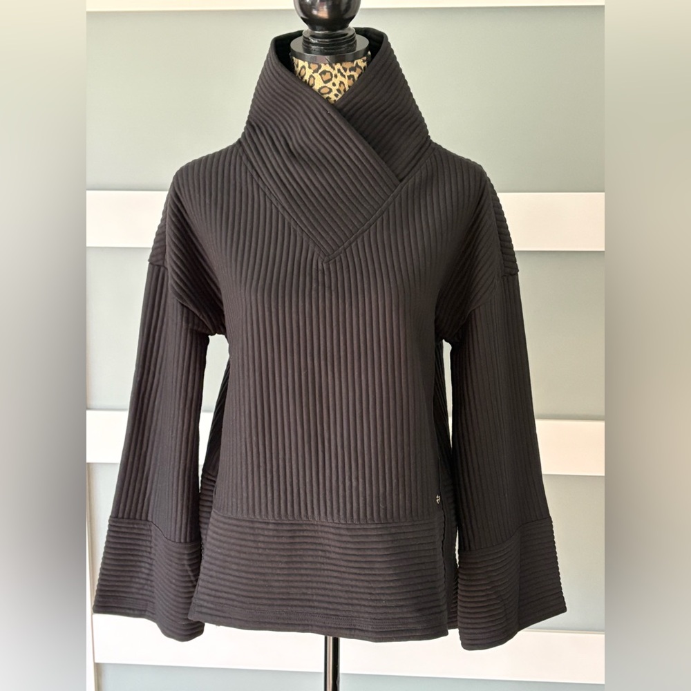 Tahari Sport Black Ribbed Cowl Neck Top NWOT!